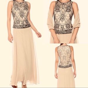 J Kara beaded antique gown with scarf/wrap